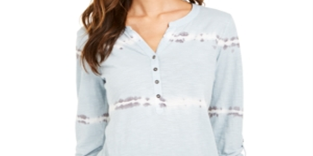 Top Henley Tie Dye de Algodão Feminino Estilo &amp; Co Azul Tamanho Pequeno P