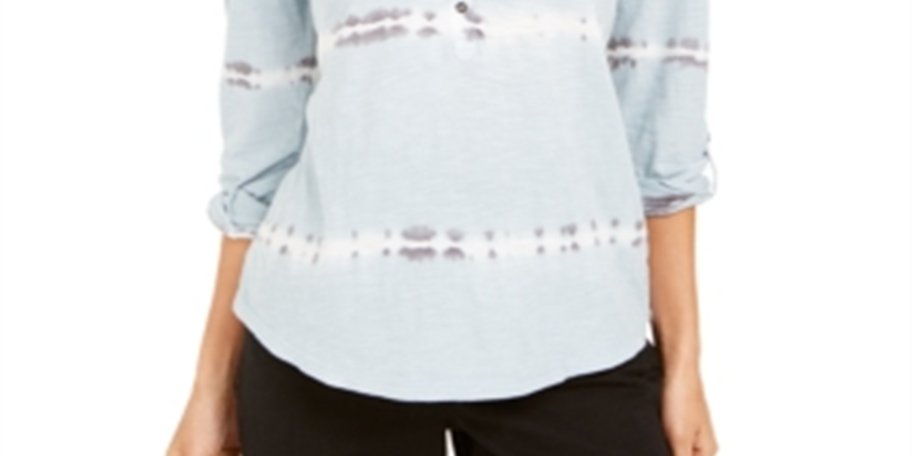 Top Henley Tie Dye de Algodão Feminino Estilo &amp; Co Azul Tamanho Pequeno P