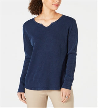 Blusa térmica feminina de algodão estilo &amp; co, azul, tamanho pequeno P