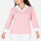 Karen Scott Blusa de Algodão com Camadas Feminina Azul Tamanho Pequeno Médio