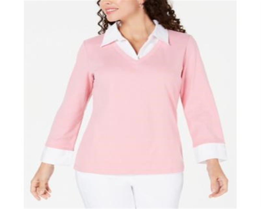 Karen Scott Blusa de Algodão com Camadas Feminina Azul Tamanho Pequeno Médio