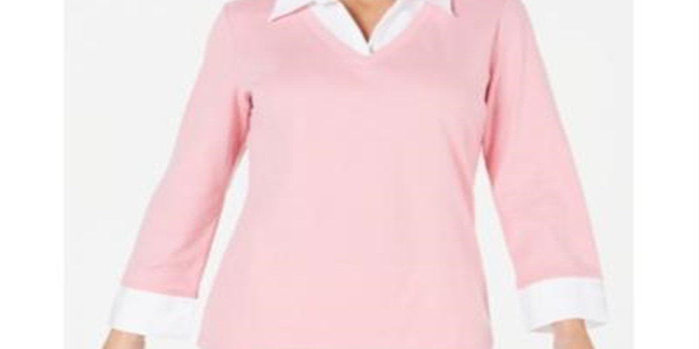 Karen Scott Blusa de Algodão com Camadas Feminina Azul Tamanho Pequeno Médio