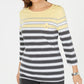 Karen Scott Blusa listrada feminina com manga 3/4 e decote canoa, amarela, tamanho pequeno