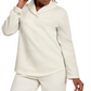 Karen Scott Suéter Feminino Esportivo Gola Xale Fleece Branco Tamanho Grande