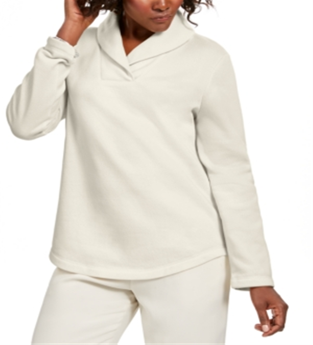 Karen Scott Suéter Feminino Esportivo Gola Xale Fleece Branco Tamanho Grande