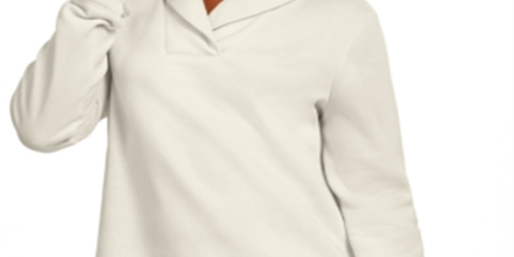 Karen Scott Suéter Feminino Esportivo Gola Xale Fleece Branco Tamanho Grande