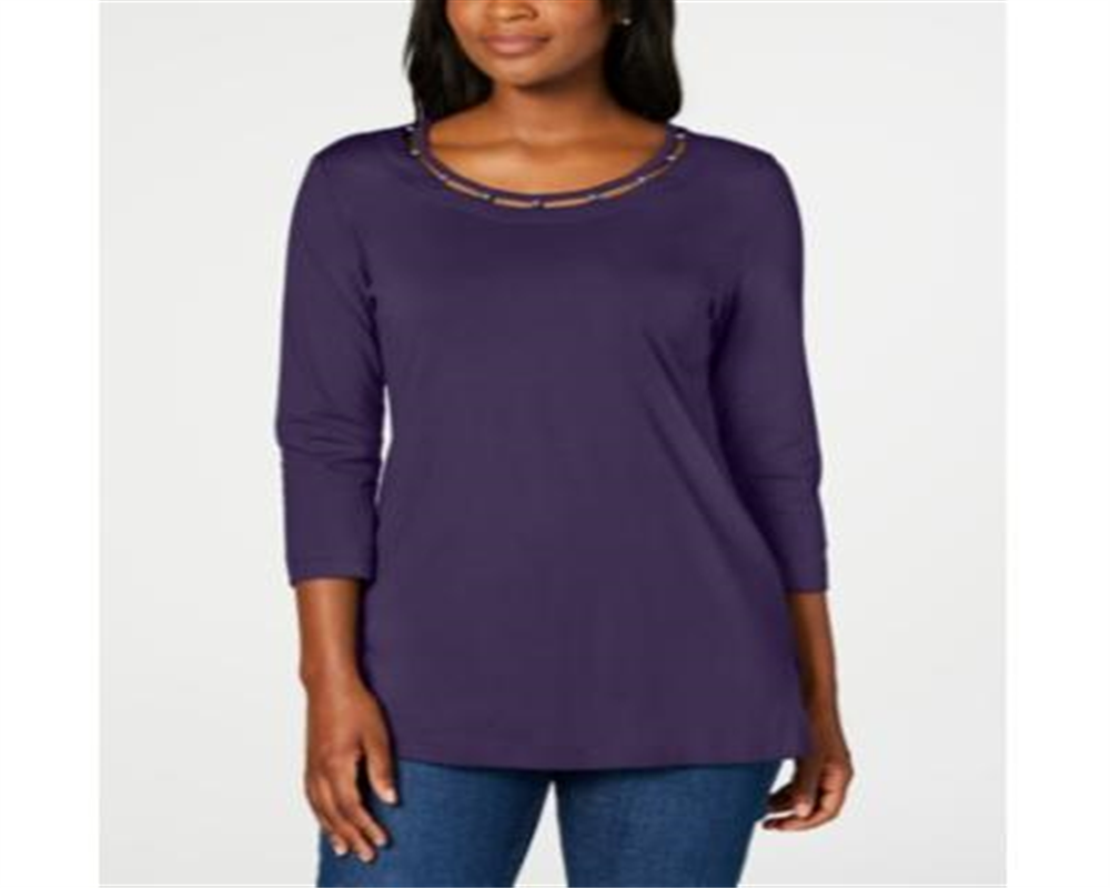 Blusa feminina com contas Karen Scott, roxa, tamanho XX-G