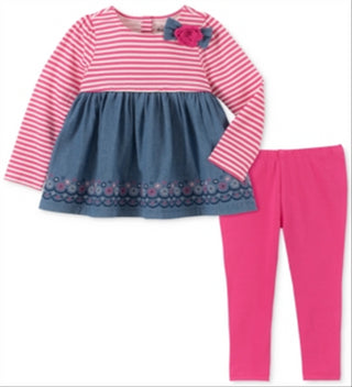 Conjunto de túnica e leggings florais Chambray para meninas da Kids Headquarters, rosa, tamanho 6X