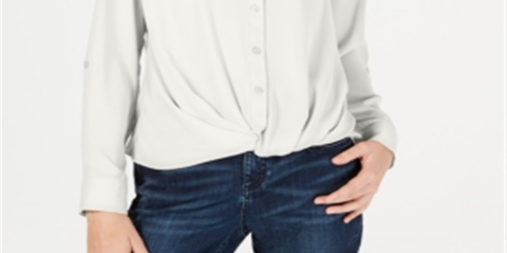 INC International Concepts Blusa feminina com botões frontais e torcidos, branca, tamanho pequeno, P/M