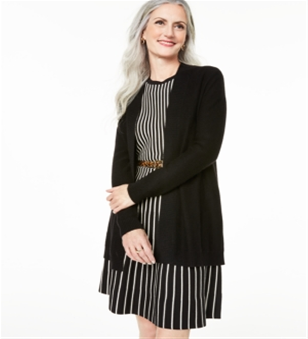 Cardigan feminino de cashmere Nicki com frente aberta, preto, tamanho pequeno G