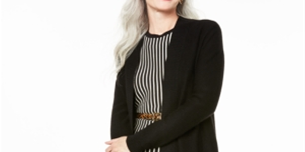 Cardigan feminino de cashmere Nicki com frente aberta, preto, tamanho pequeno G