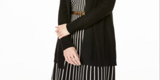 Cardigan feminino de cashmere Nicki com frente aberta, preto, tamanho pequeno G