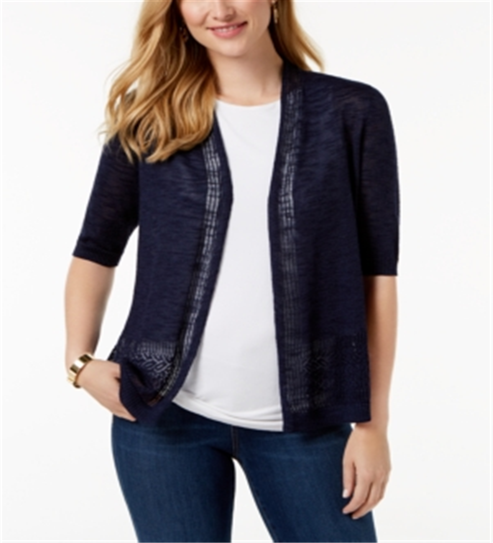 Cardigan de malha Pointelle feminino Charter Club, azul, tamanho médio