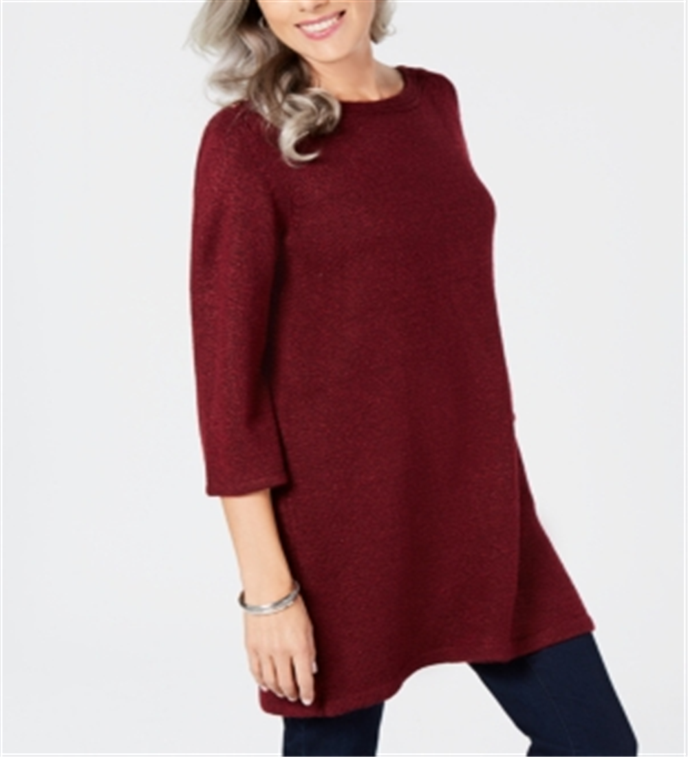 Karen Scott Suéter Feminino Gola Canoa Marmoreado Vermelho Tamanho X-S