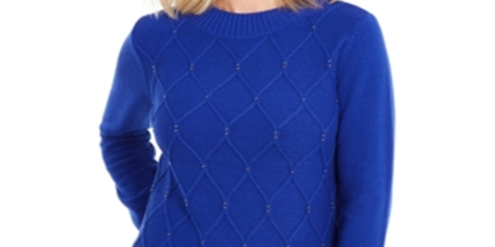 Karen Scott Suéter Feminino com Gola Careca e Cordão com Contas Azul Tamanho XXG