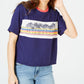 Camiseta feminina Rebellious One estampada, manga curta, gola redonda, azul, tamanho médio
