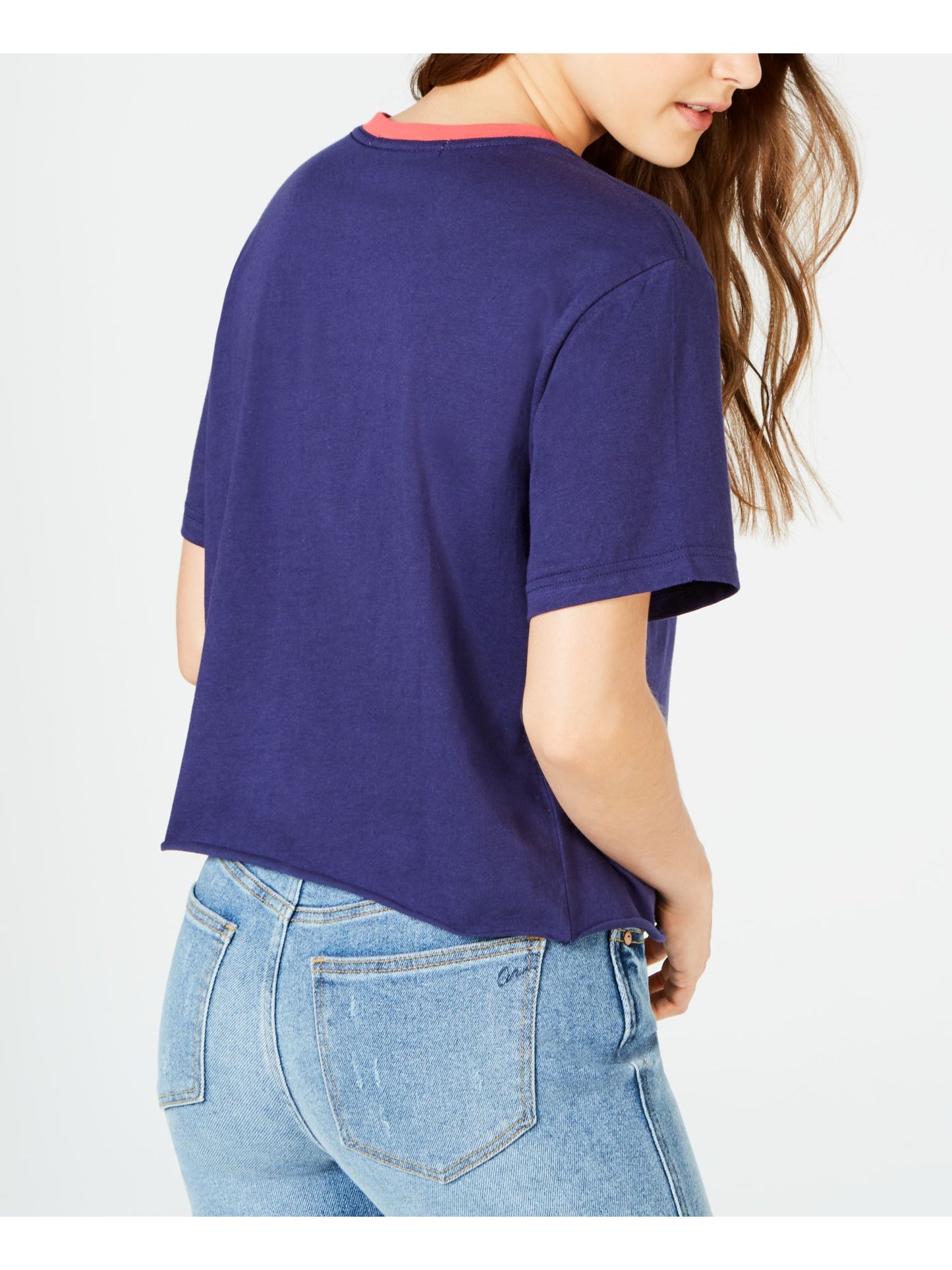 Camiseta feminina Rebellious One estampada, manga curta, gola redonda, azul, tamanho médio