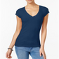 Camiseta Planet Gold Junior com decote em V, azul, tamanho médio