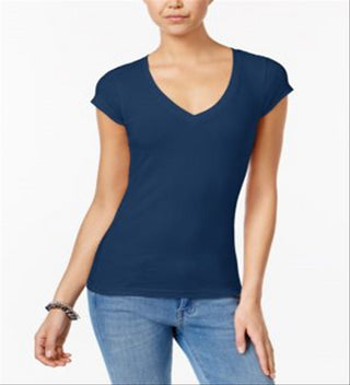 Camiseta Planet Gold Junior com decote em V, azul, tamanho médio