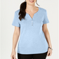 Karen Scott Top Henley de manga curta feminino azul tamanho X-S