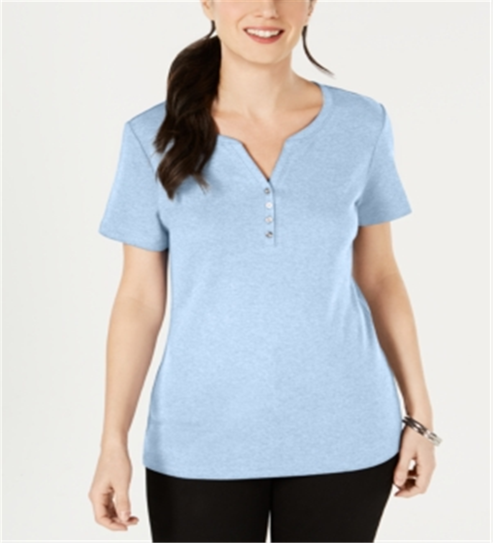 Karen Scott Top Henley de manga curta feminino azul tamanho X-S