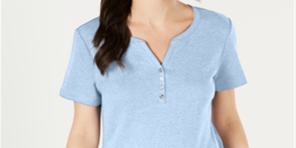 Karen Scott Top Henley de manga curta feminino azul tamanho X-S