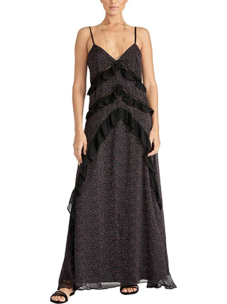 Vestido casual feminino Rachel Roy Leta com babados florais, preto, tamanho 14