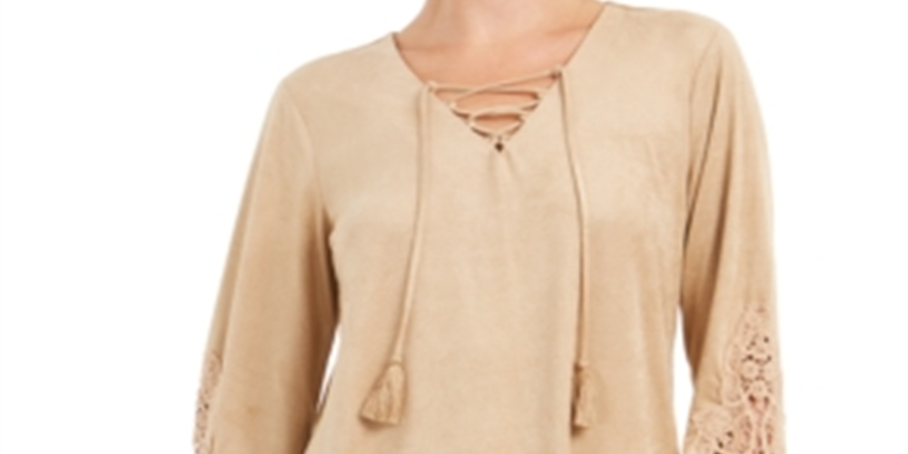 Top de camurça sintética com cadarço feminino Style &amp; Co, marrom, tamanho X-S