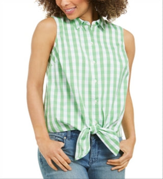 Camisa feminina com estampa xadrez xadrez, verde, tamanho 10, da Charter Club