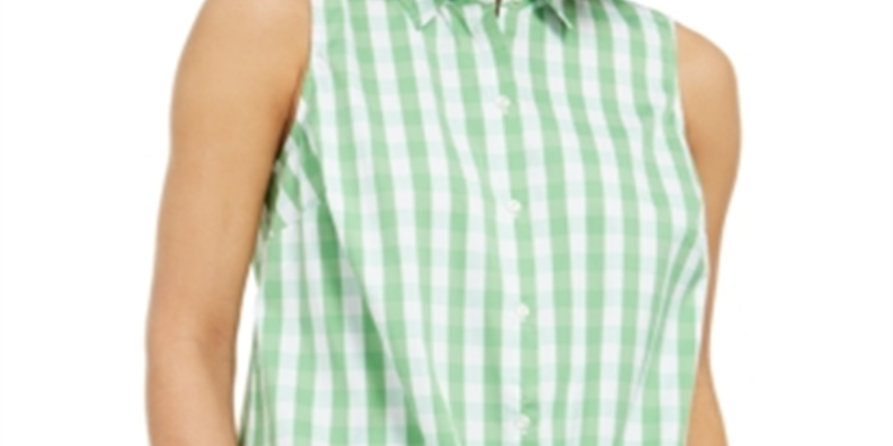 Camisa feminina com estampa xadrez xadrez, verde, tamanho 10, da Charter Club