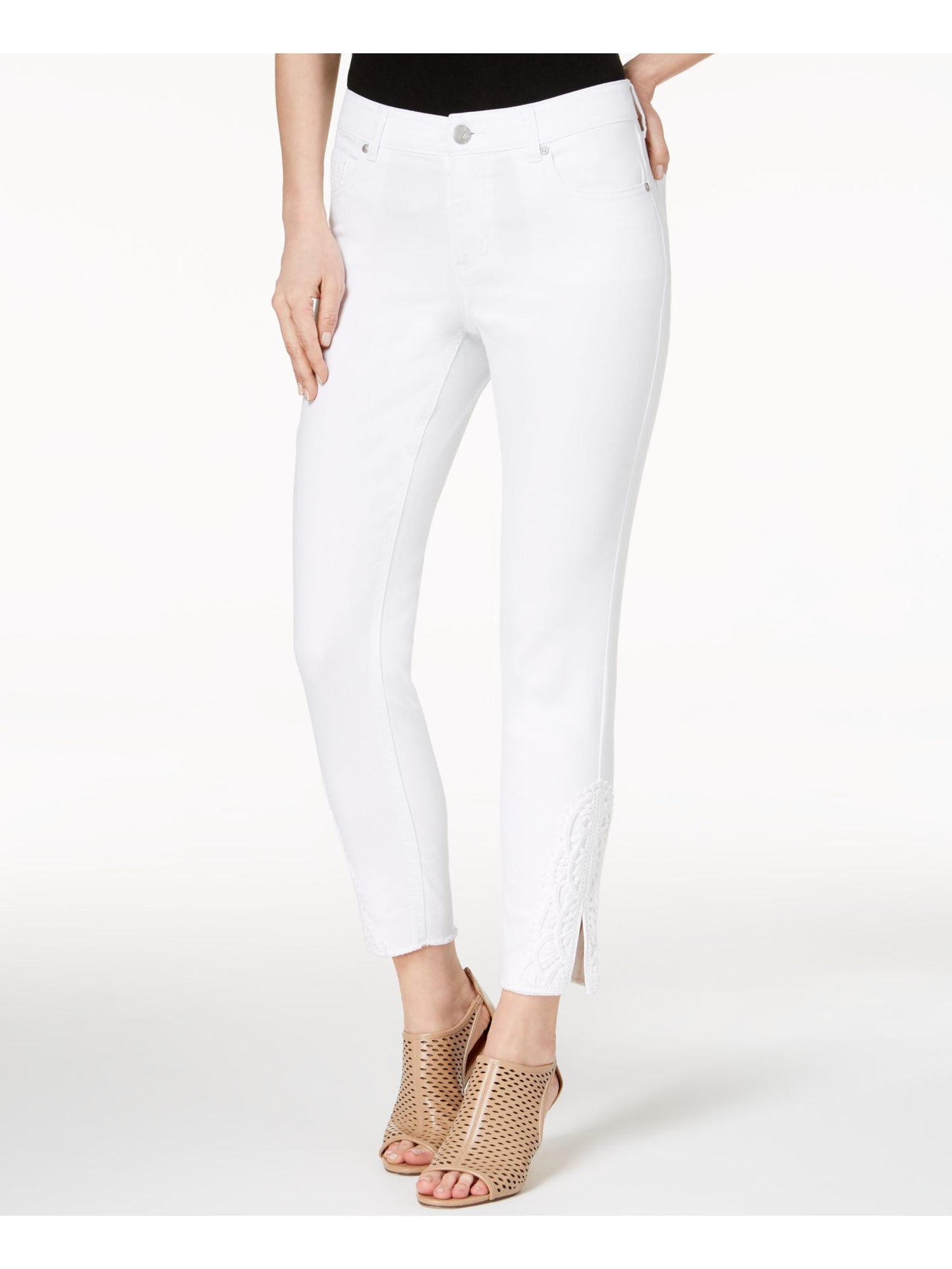 Jeans skinny de crochê feminino Style &amp; Co, tamanho 4, branco