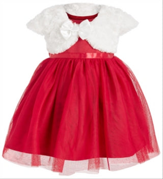Conjunto de vestido de tule e pele sintética para meninas Blueberi Boulevard, 2 peças, vermelho, tamanho 6-9 meses