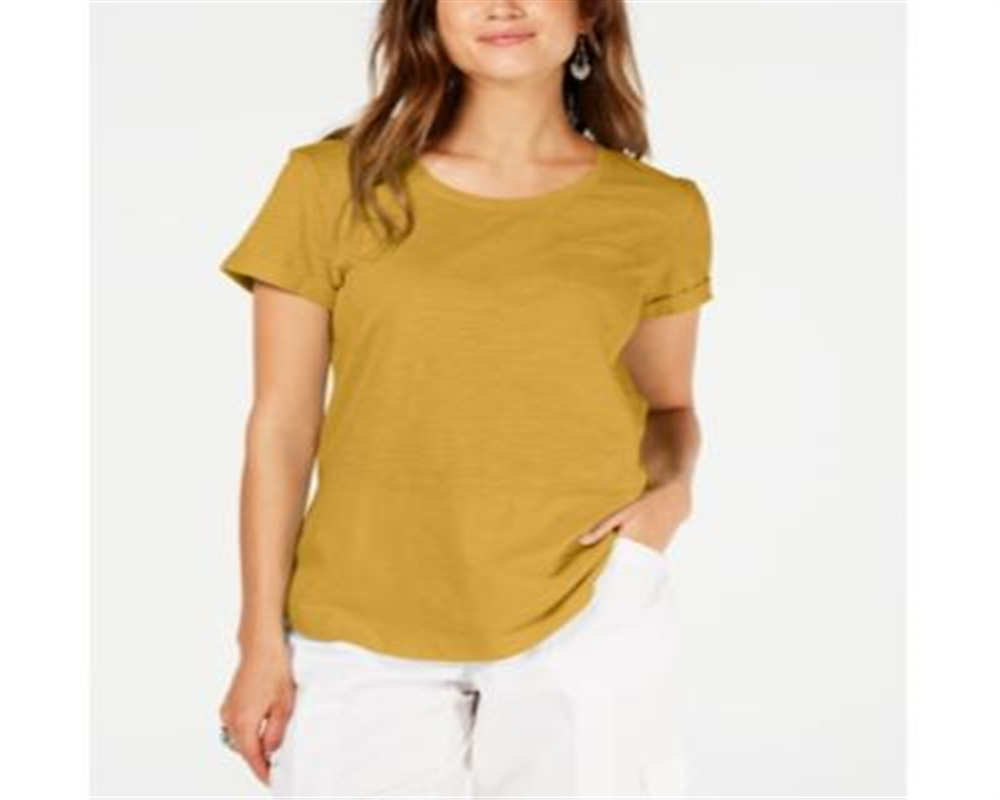 Camiseta feminina manga curta estilo &amp; co, amarela, tamanho GG