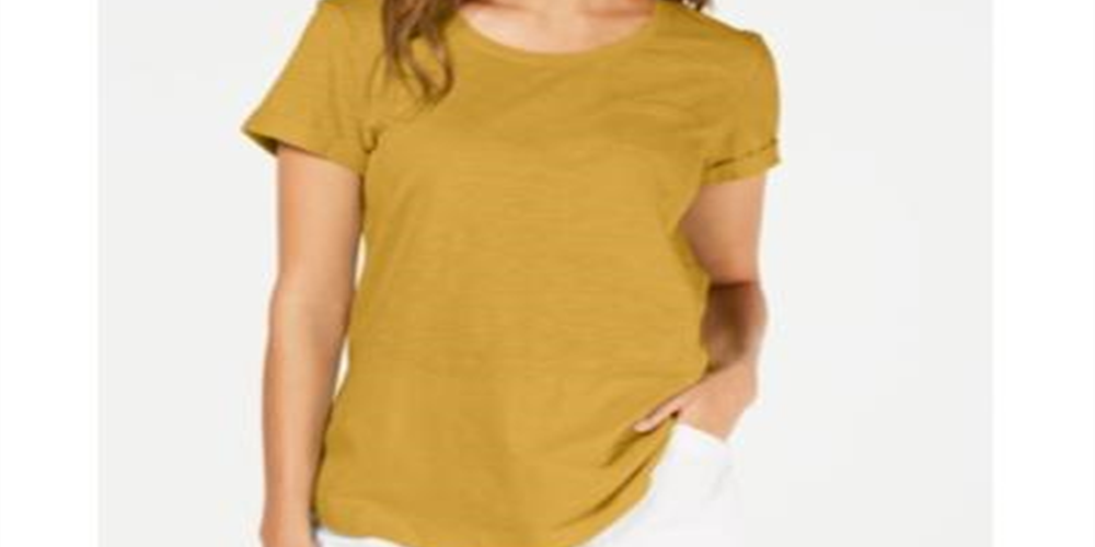 Camiseta feminina manga curta estilo &amp; co, amarela, tamanho GG