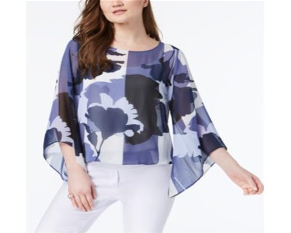 Blusa feminina Alfani com estampa de manga anjo, azul, tamanho pequeno G