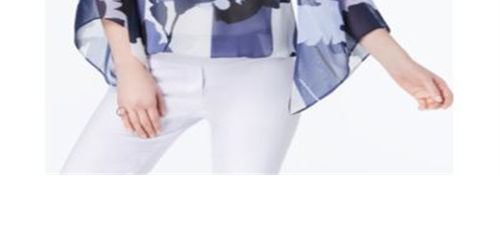 Blusa feminina Alfani com estampa de manga anjo, azul, tamanho pequeno G