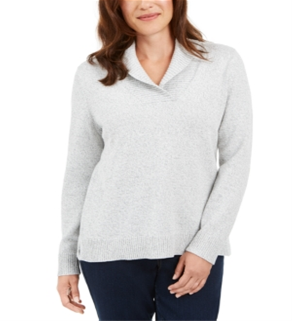 Karen Scott Suéter Feminino de Algodão Marmorizado com Gola Xale Cinza Tamanho XS