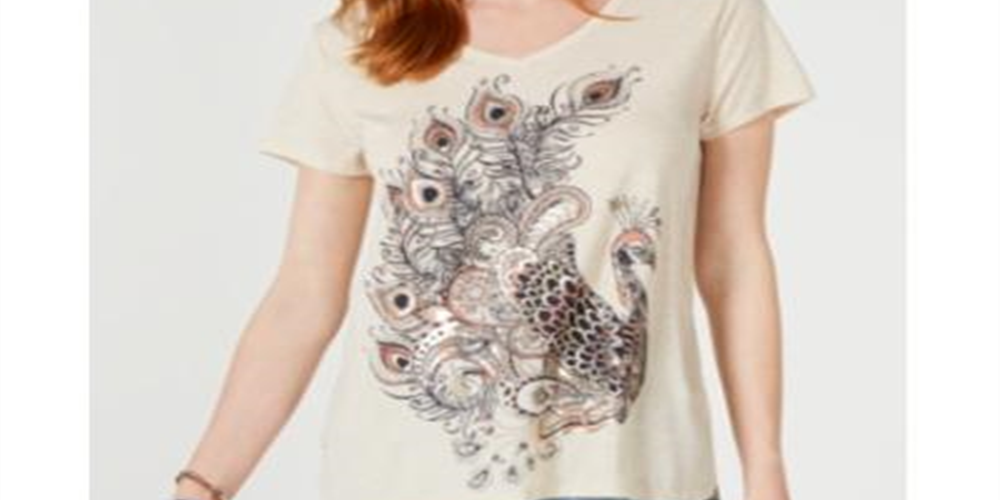 Top feminino com bainha gráfica estilo &amp; co, marrom, tamanho pequeno