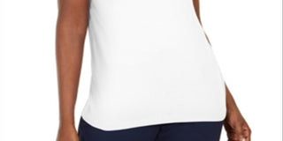 Camiseta feminina Karen Scott com acabamento em crochê e algodão, tamanho pequeno, branca