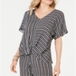 Top feminino com bainha em nó JM Collection, preto, tamanho extragrande