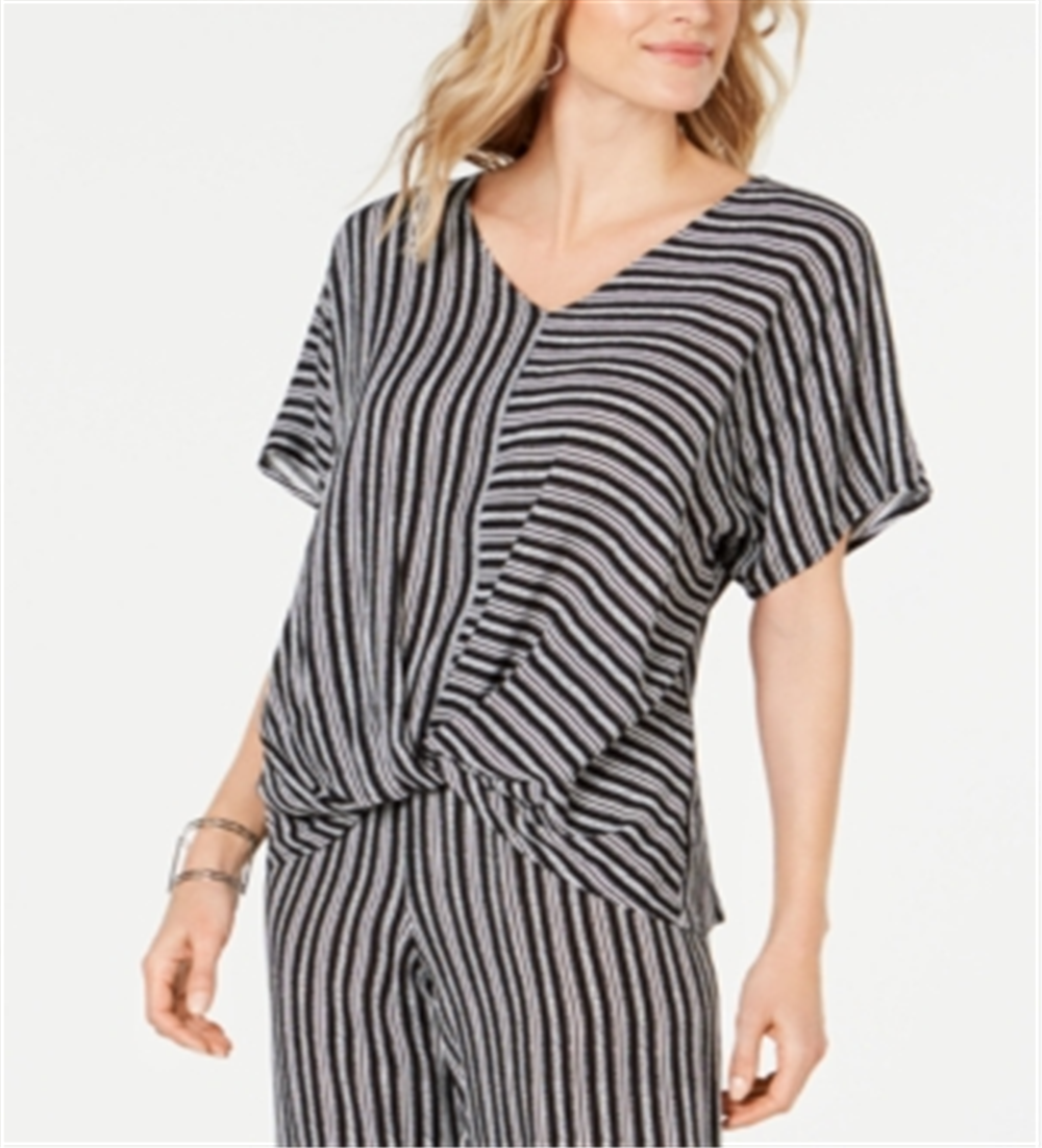 Top feminino com bainha em nó JM Collection, preto, tamanho extragrande