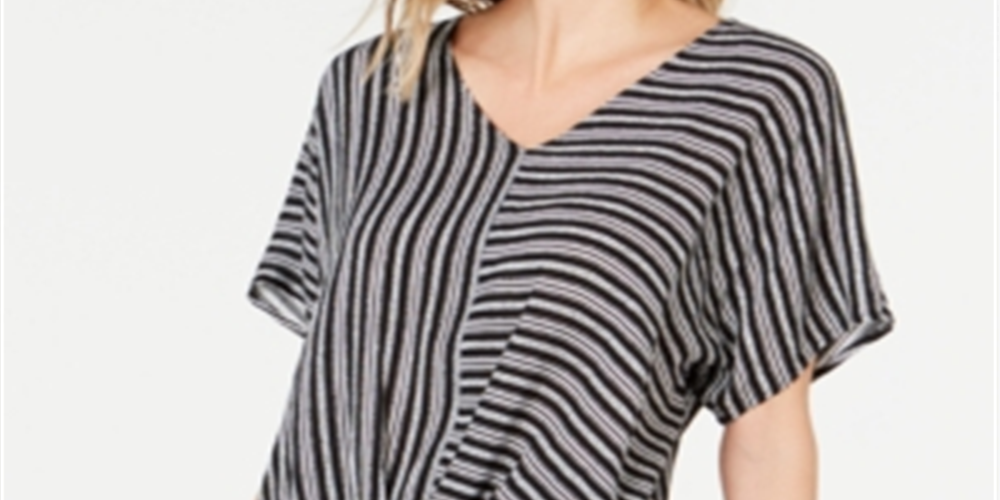 Top feminino com bainha em nó JM Collection, preto, tamanho extragrande