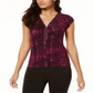 Blusa feminina Thalia Sodi estampada com decote em V franzido, roxa, tamanho X-S