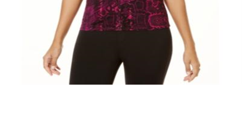 Blusa feminina Thalia Sodi estampada com decote em V franzido, roxa, tamanho X-S