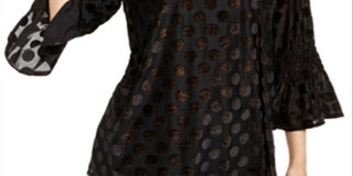 Blusa feminina Alfani com bolinhas metálicas e manga sino, preta, tamanho X-S