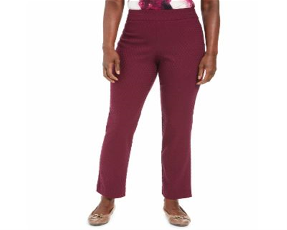 Calça feminina JM Collection Jacquard reta, roxa, tamanho X-S