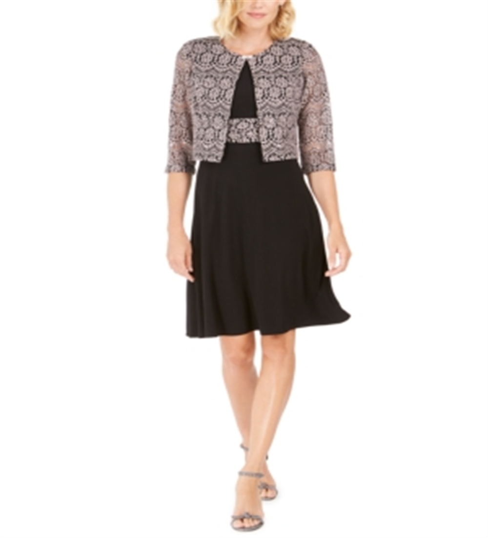 Vestido e jaqueta de renda femininos Jessica Howard, cinza, tamanho 12, pequeno