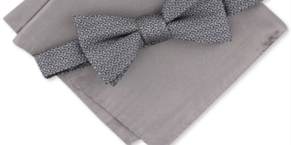 Conjunto de lenços de bolso de cetim pré-amarrado geométricos Alfani masculinos, tamanho regular, cinza