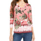 Top feminino floral com manga 3/4 e decote em V, rosa, tamanho pequeno, Charter Club
