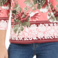Top feminino floral com manga 3/4 e decote em V, rosa, tamanho pequeno, Charter Club